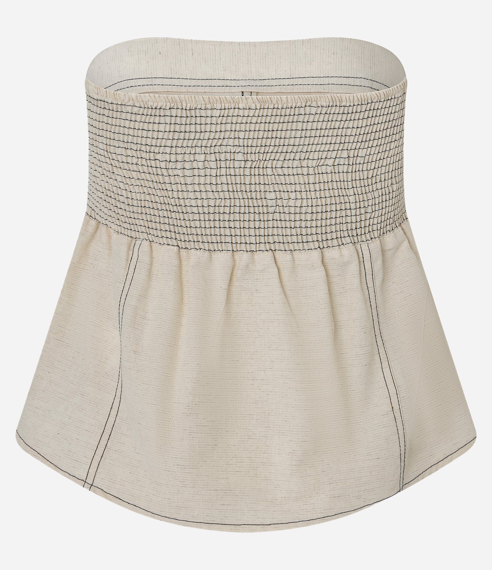 Blusa Peplum Sem Alça em Viscolinho com Costura Aparente Bege 7