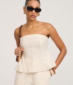 Blusa Peplum Sem Alça em Viscolinho com Costura Aparente