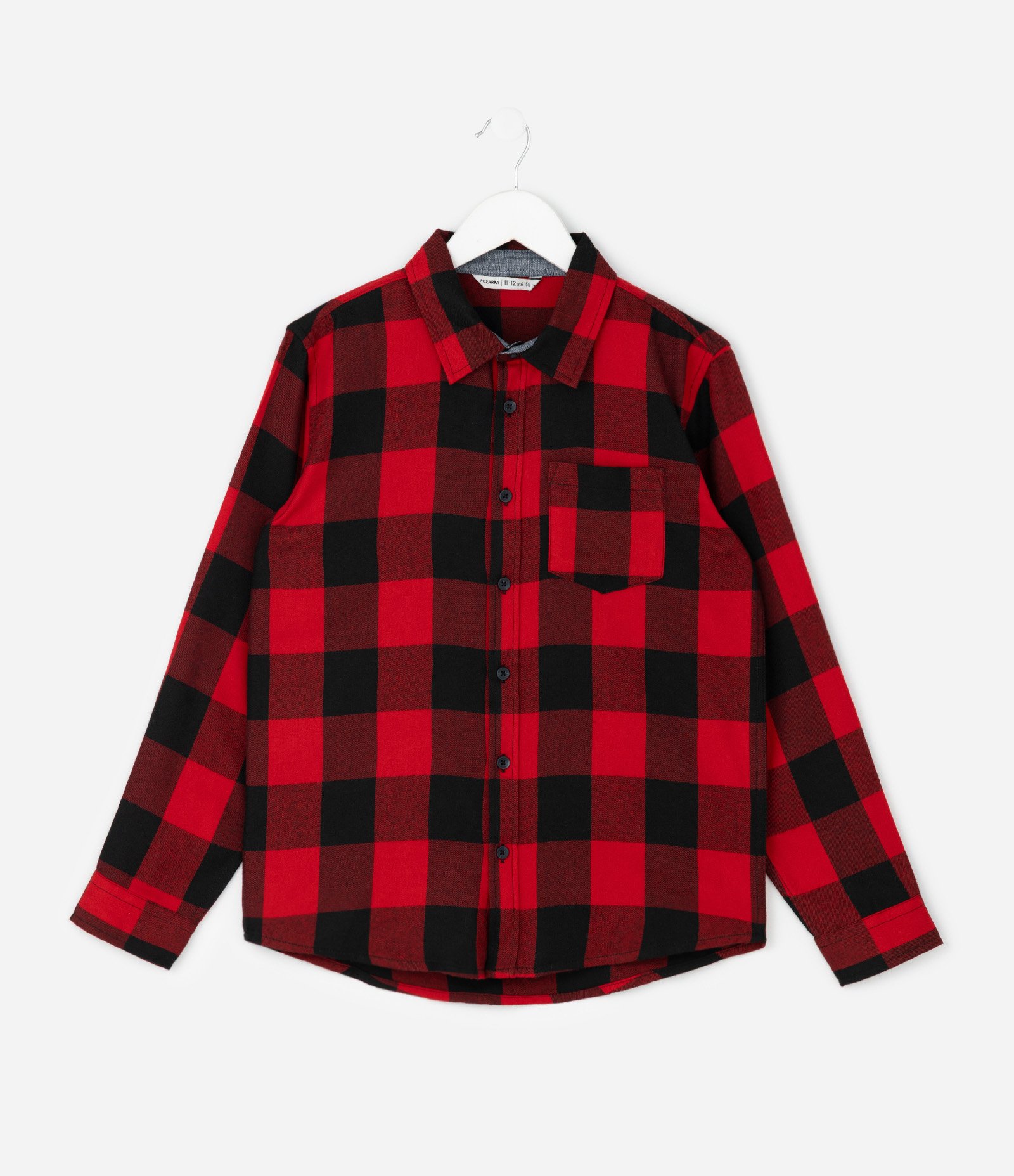 Camisa Infantil em Flanela com Estampa Xadrez – Tam 7 a 14 Anos Vermelho/Preto 1