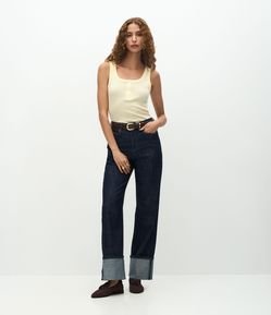 Blusa Regata em Ribana com Meia Vista de Botões