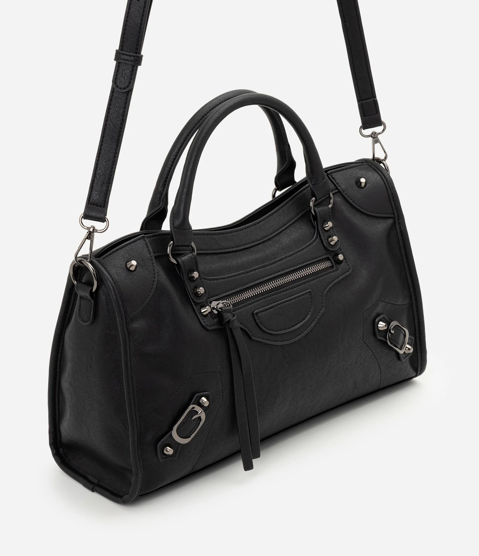 Bolsa Satchel Grande em PU com Alça Removível Preto 1
