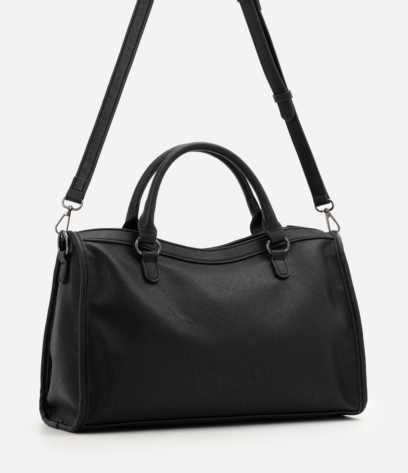Bolsa Satchel Grande em PU com Alça Removível Preto 3