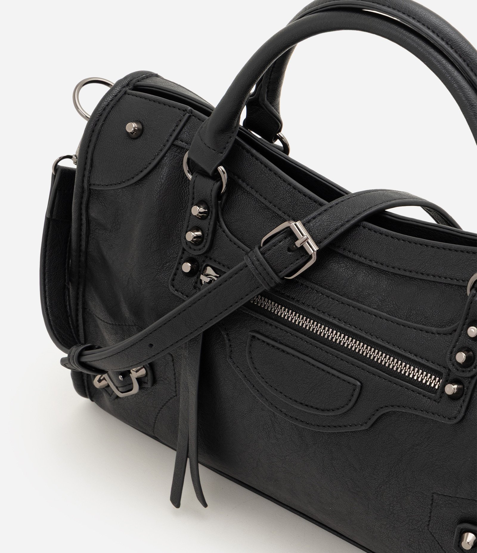 Bolsa Satchel Grande em PU com Alça Removível Preto 4
