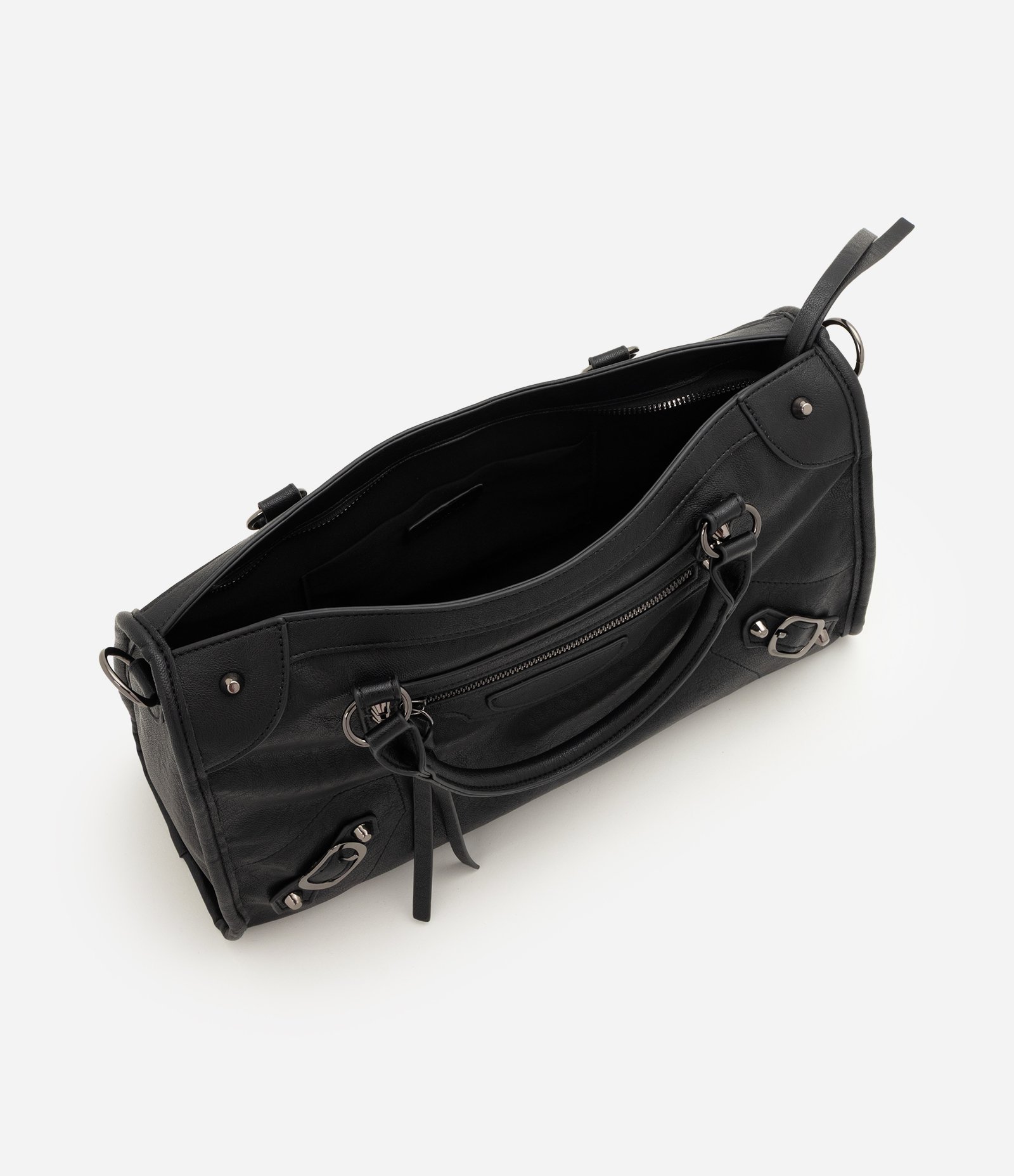Bolsa Satchel Grande em PU com Alça Removível Preto 5