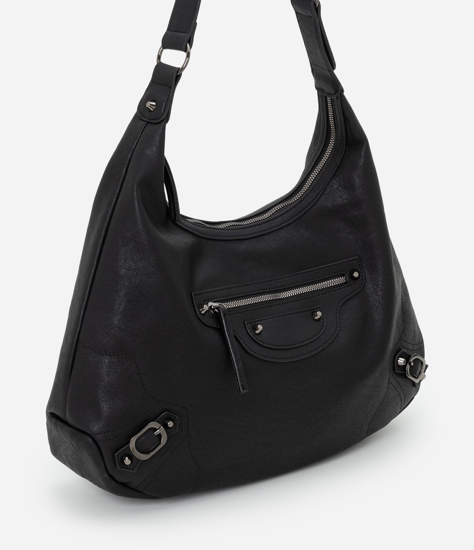 Bolsa Grande Hobo com Detalhes de Fivela Preto 1