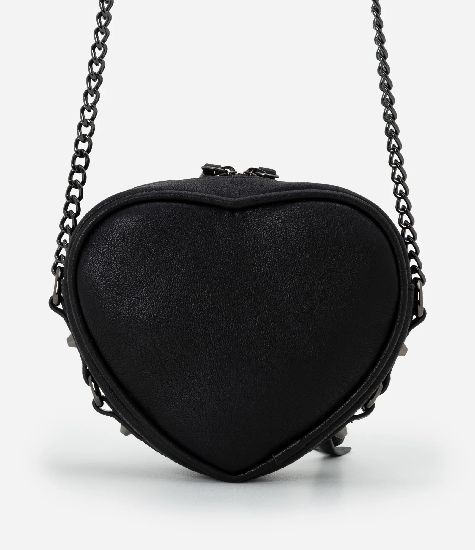 Bolsa Transversal Pequena em Formato de Coração com Detalhes nas Fivelas e Corrente Preto 3