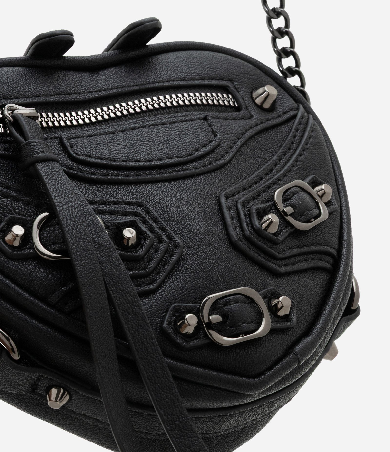 Bolsa Transversal Pequena em Formato de Coração com Detalhes nas Fivelas e Corrente Preto 4