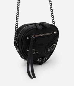 Bolsa Transversal Pequena em Formato de Coração com Detalhes nas Fivelas e Corrente