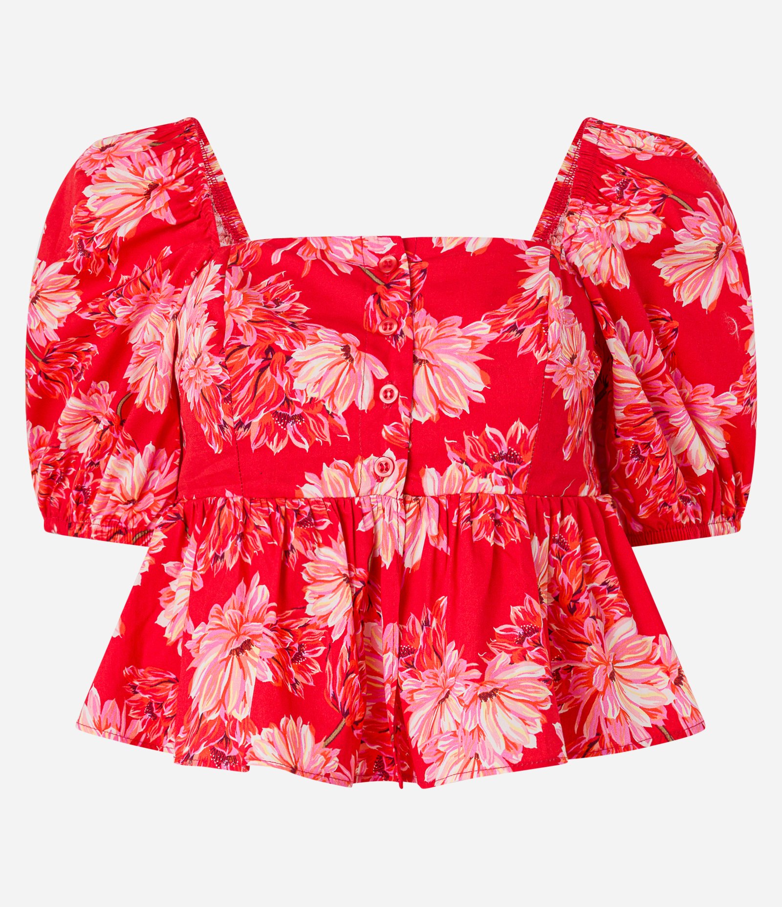 Blusa Peplum Cropped em Tricoline com Estampa Floral Vermelho 5