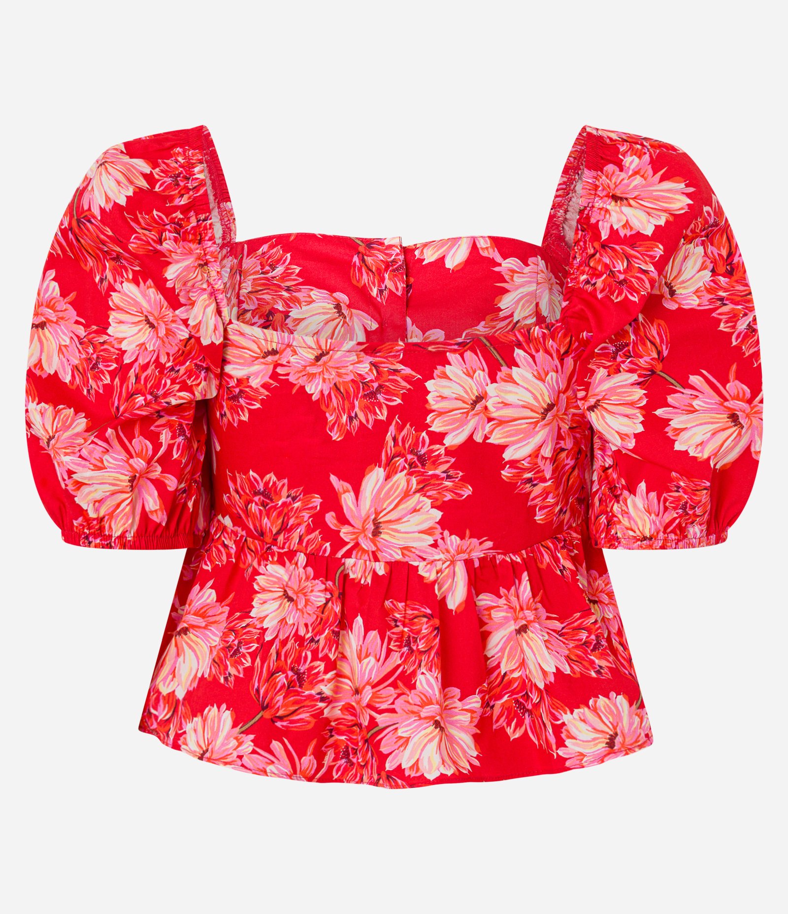 Blusa Peplum Cropped em Tricoline com Estampa Floral Vermelho 6