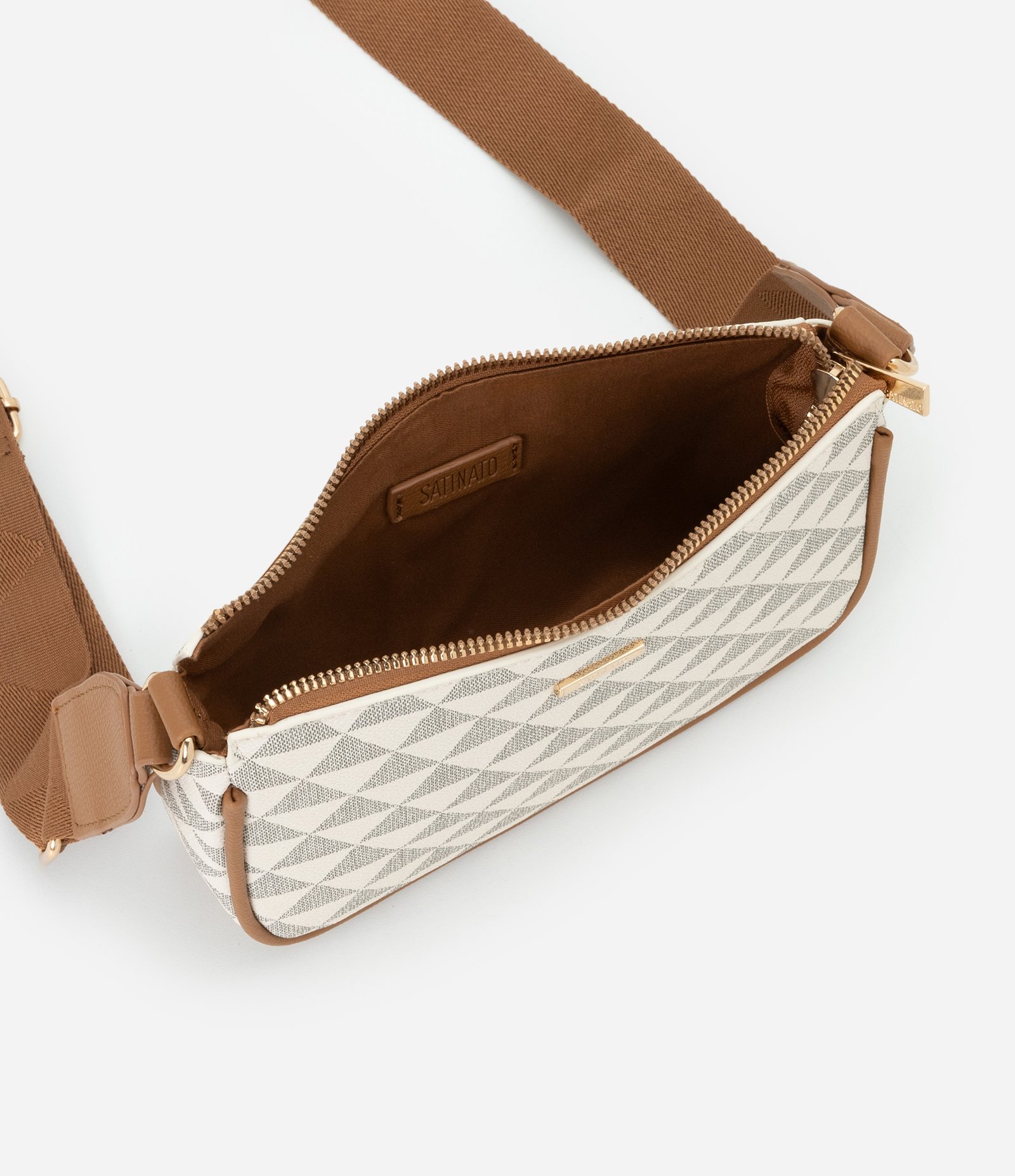 Bolsa Transversal Pequena com Alça Longa e Estampa Triângulos Multicores 4