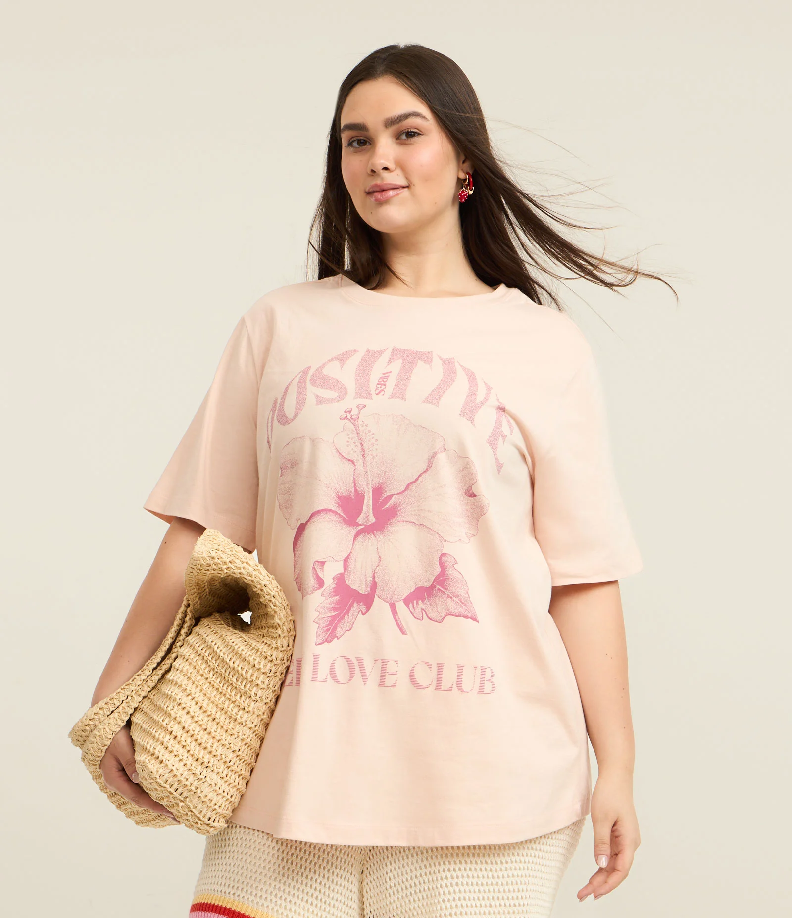 Camiseta em Algodão com Estampa Flor Hibisco Curve & Plus Size Rosa 2