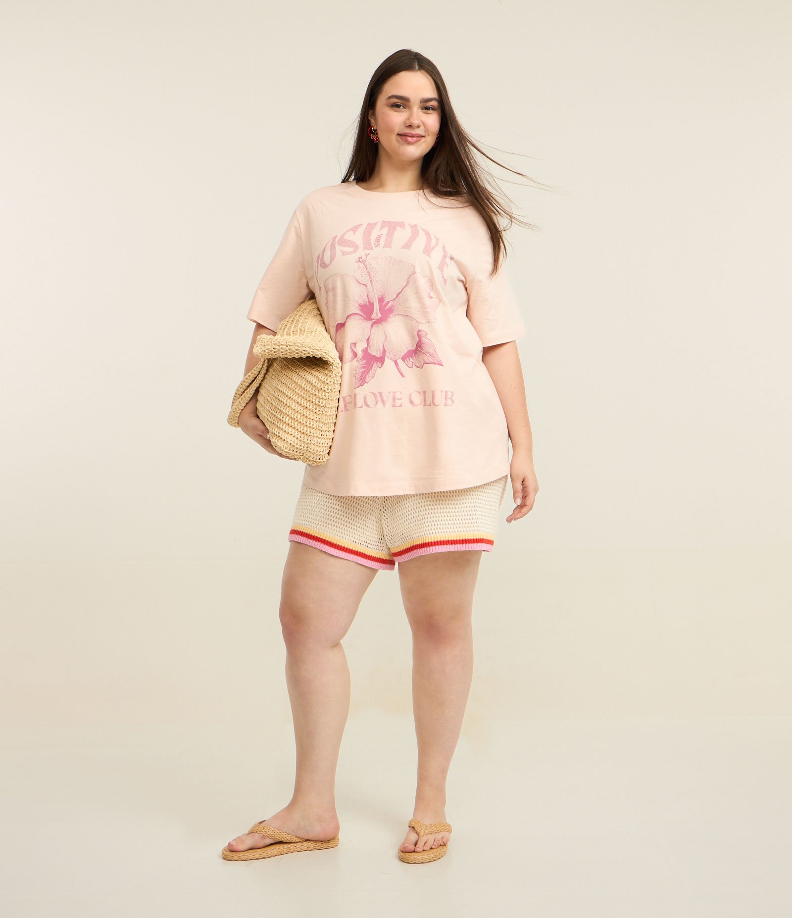 Camiseta em Algodão com Estampa Flor Hibisco Curve & Plus Size Rosa 3