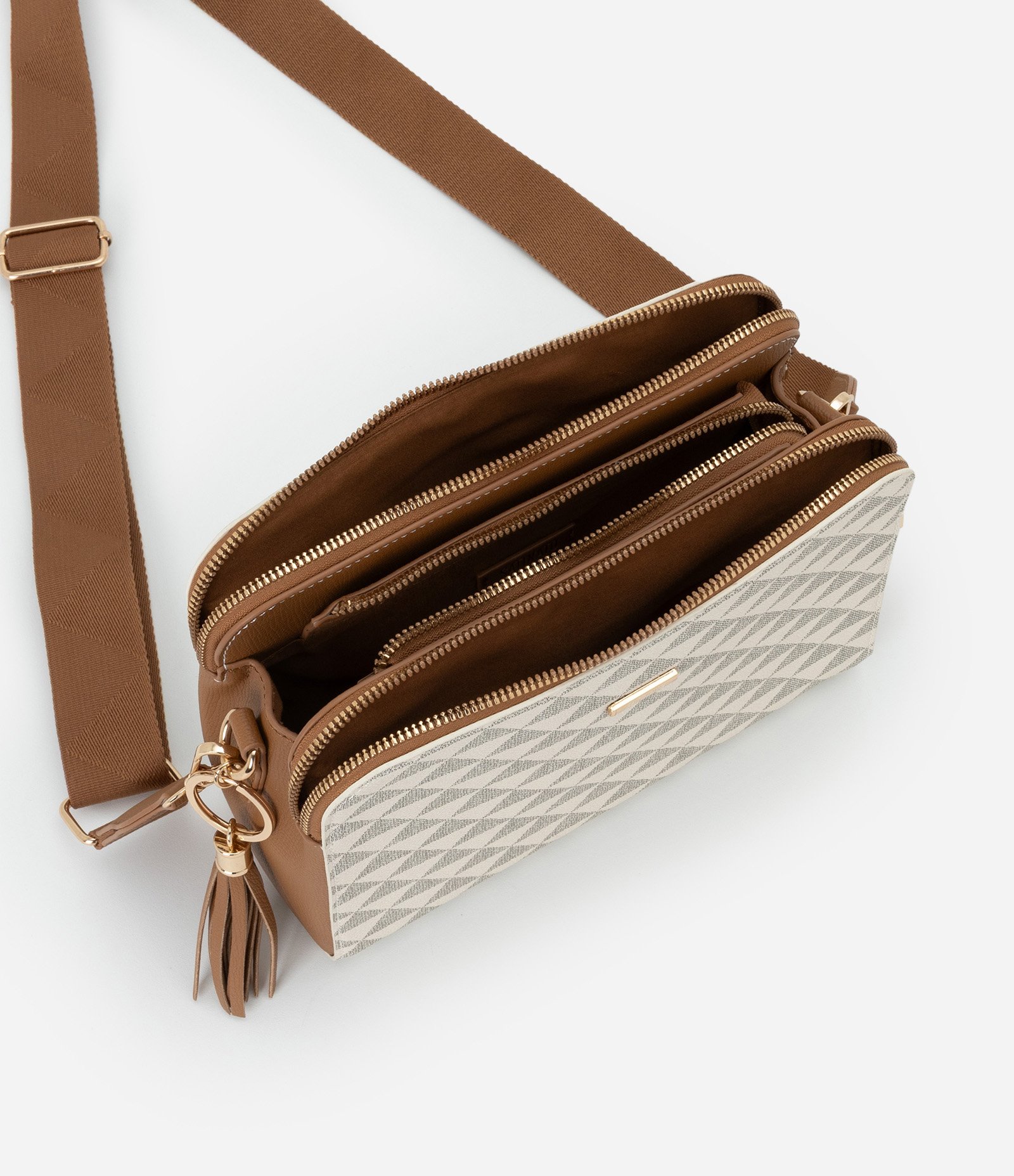 Bolsa Transversal Média com Alça Longa e Estampa Triângulos Multicores 4