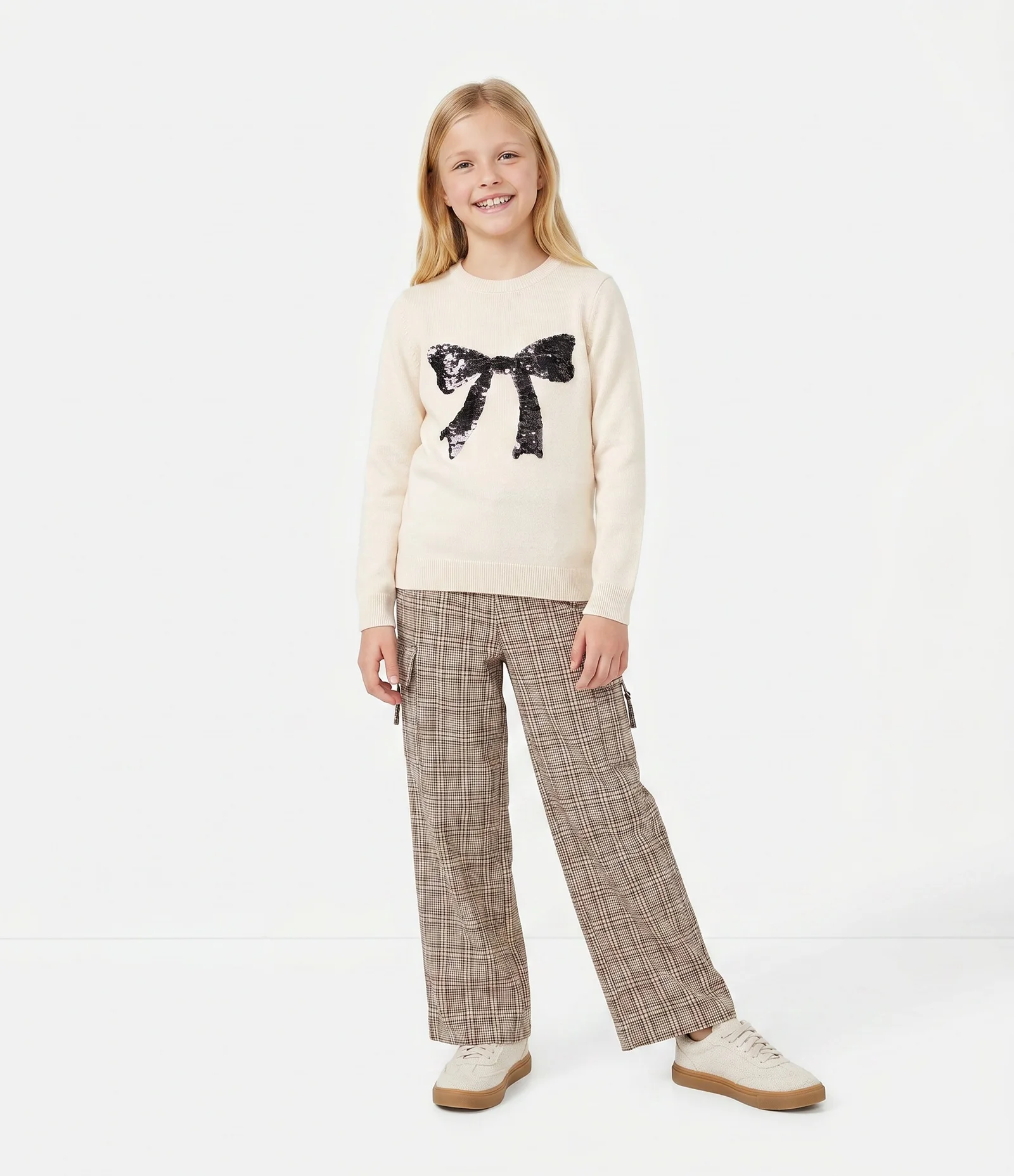 Casaco Infantil em Tricô Leve com Laço em Paetê – Tam 5 a 14 Anos Off White 1