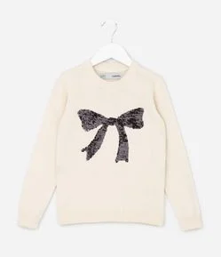 kCasaco Infantil em Tricô Leve com Laço em Paetê – Tam 5 a 14 Anos