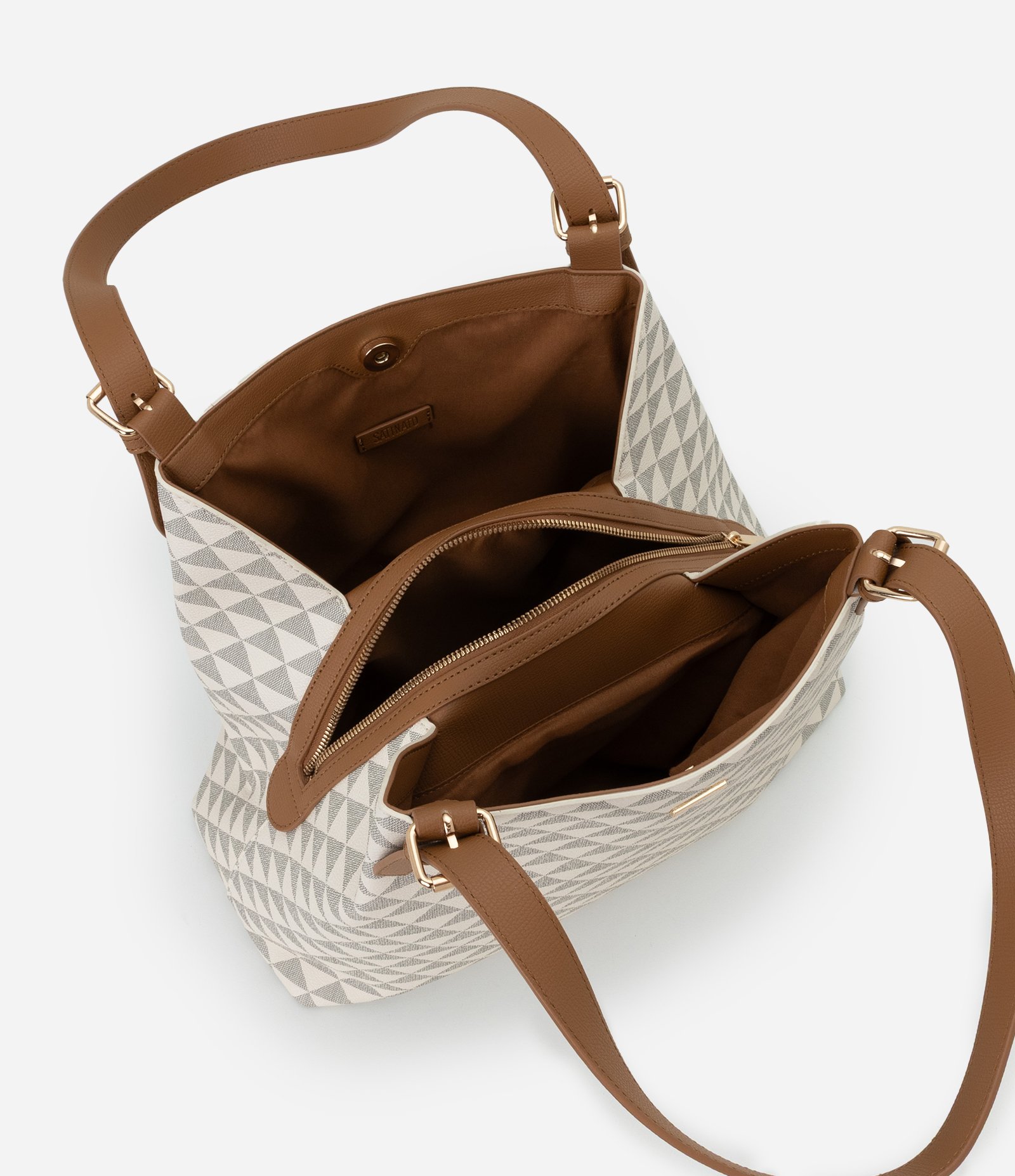 Bolsa Hobo Grande com Estampa Triângulos e Alças Contrastantes Multicores 6