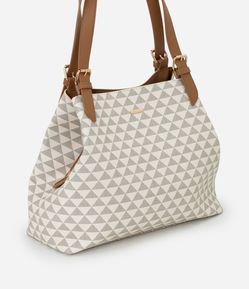 Bolsa Hobo Grande com Estampa Triângulos e Alças Contrastantes