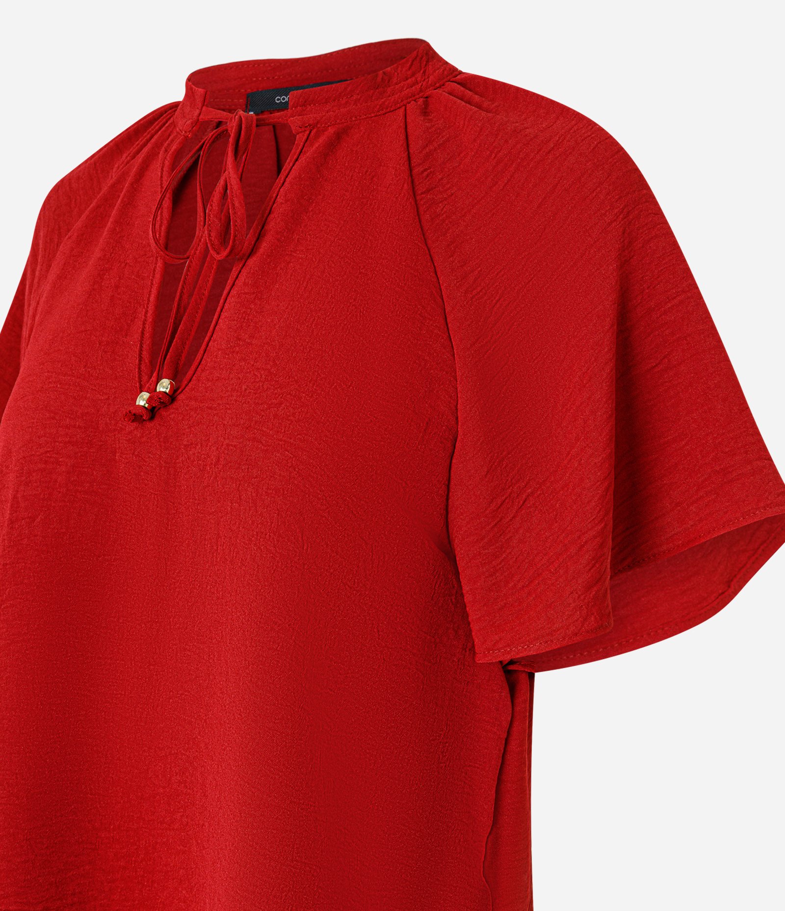 Blusa em Airflow com Amarração na Gola e Manga Godê Vermelho 6