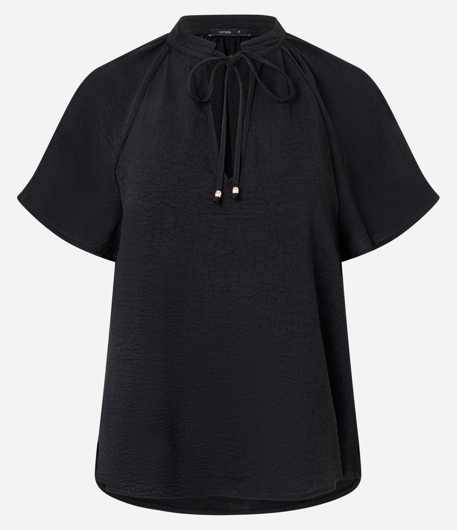 Blusa em Airflow com Amarração na Gola e Manga Godê Preto 1