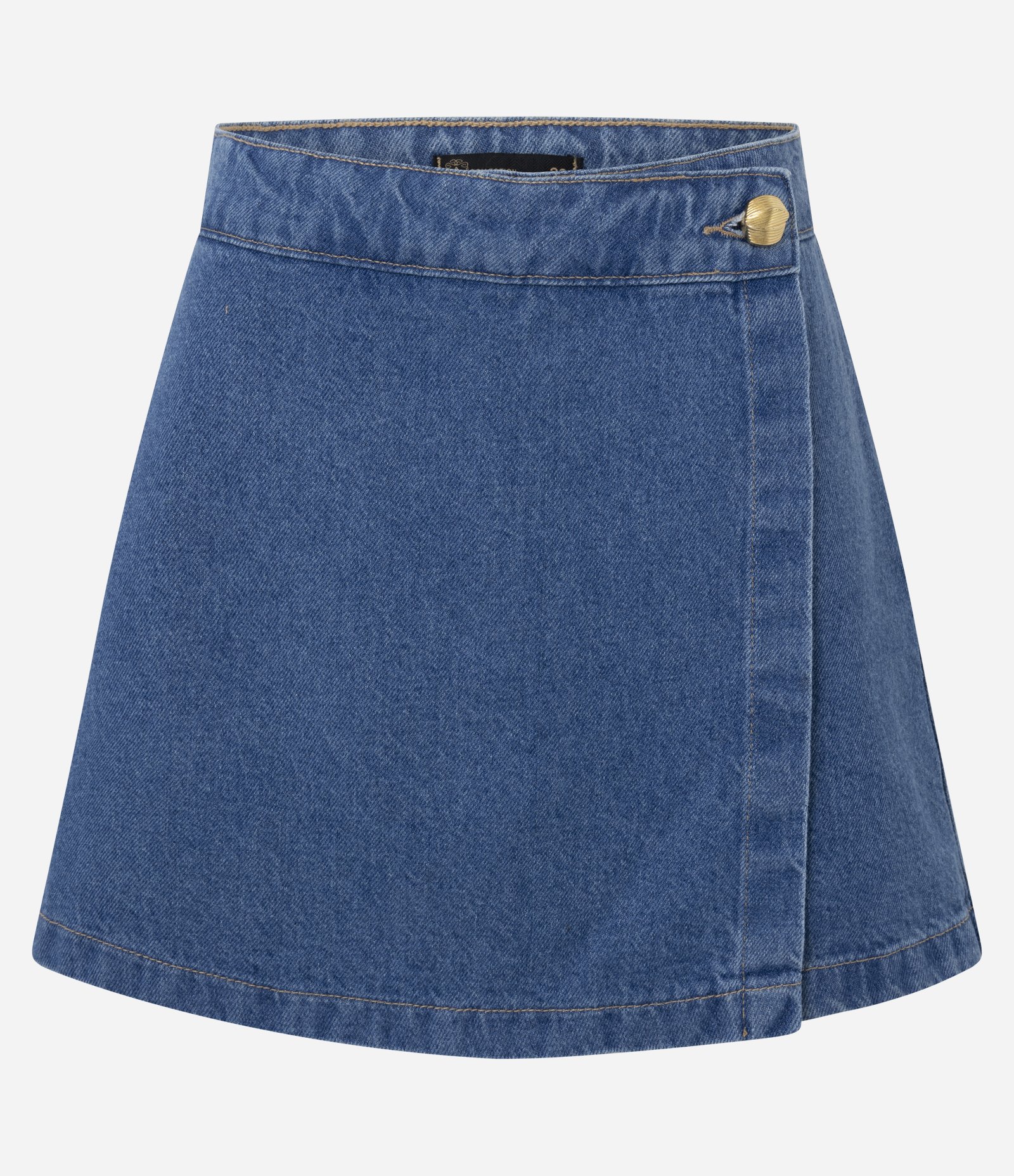 Short Saia em Jeans Botão no Traspassasse Envelope Médio 5