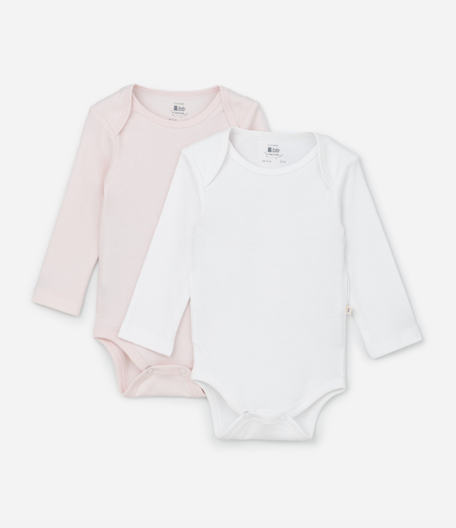 Kit 02 Bodies Infantis em Suedine Básicos - Tam RN a 12 Meses Branco/Rosa 1