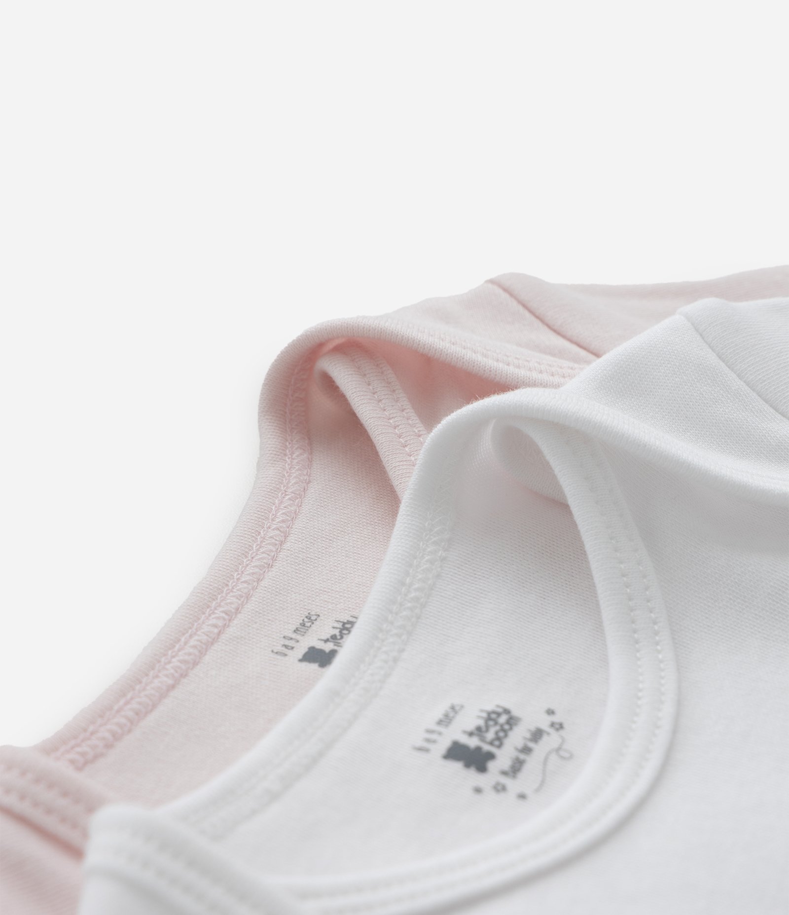 Kit 02 Bodies Infantis em Suedine Básicos - Tam RN a 12 Meses Branco/Rosa 4