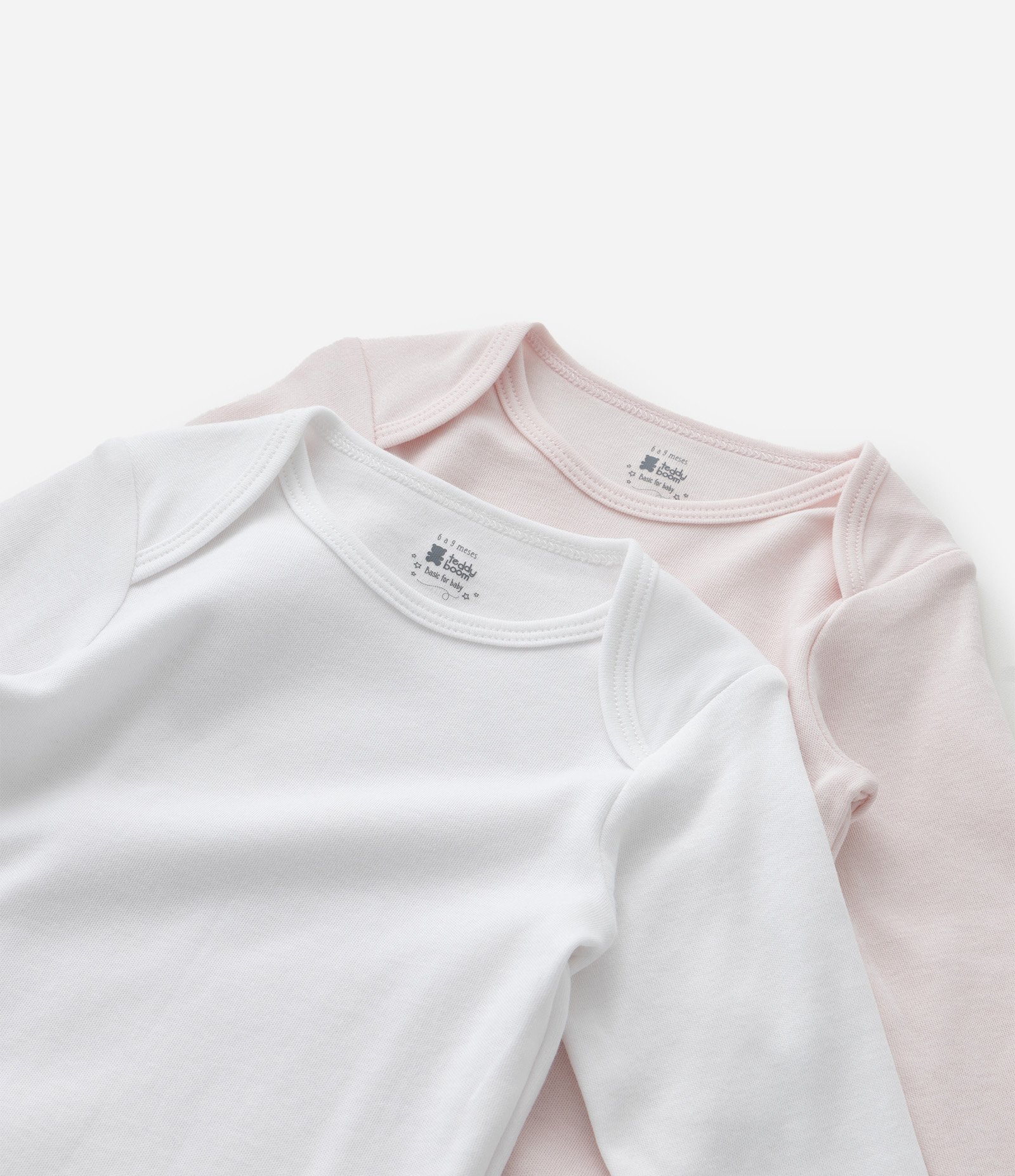 Kit 02 Bodies Infantis em Suedine Básicos - Tam RN a 12 Meses Branco/Rosa 5