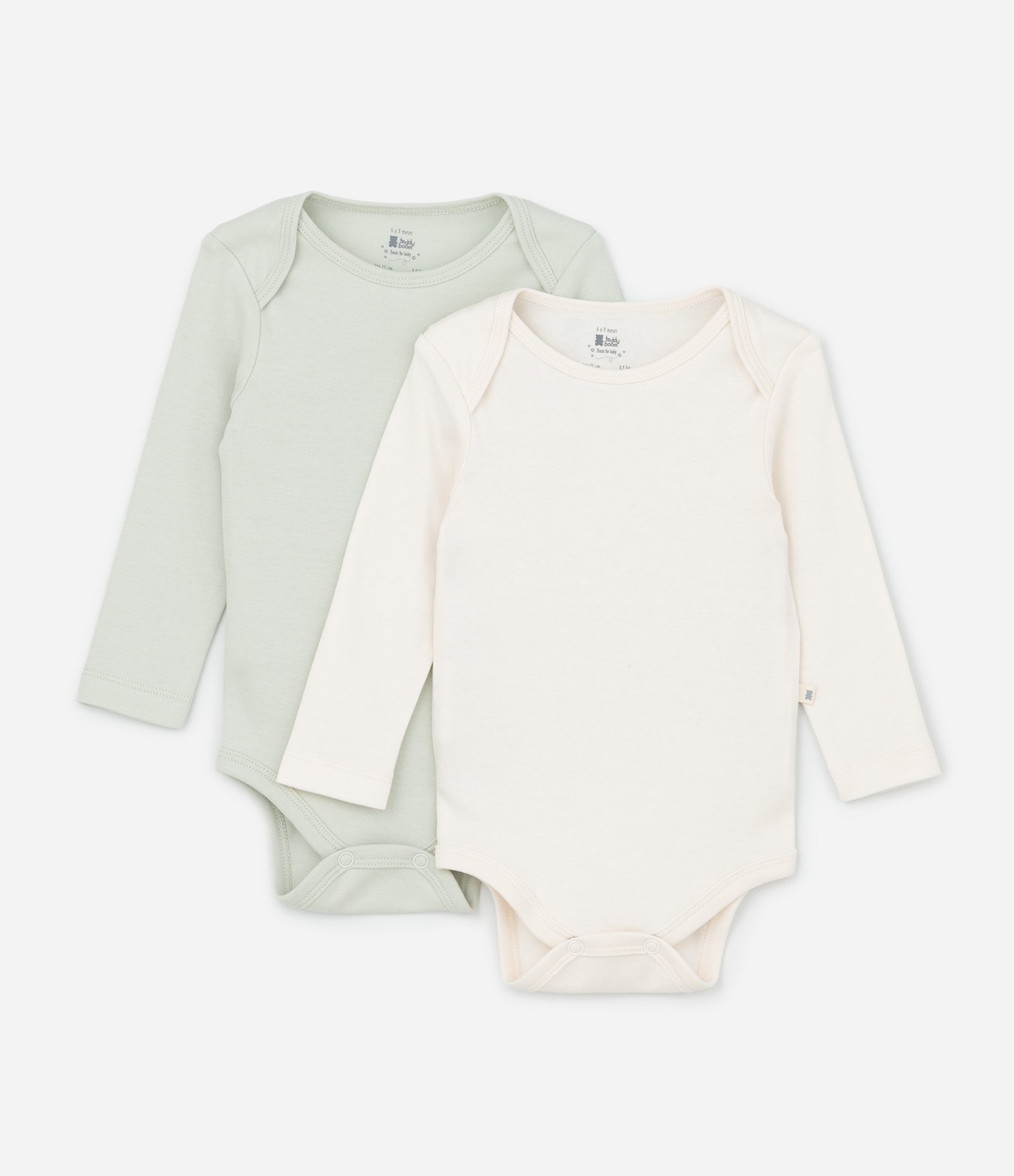 Kit 02 Bodies Infantis em Suedine Básicos - Tam RN a 12 Meses Bege/Verde 1