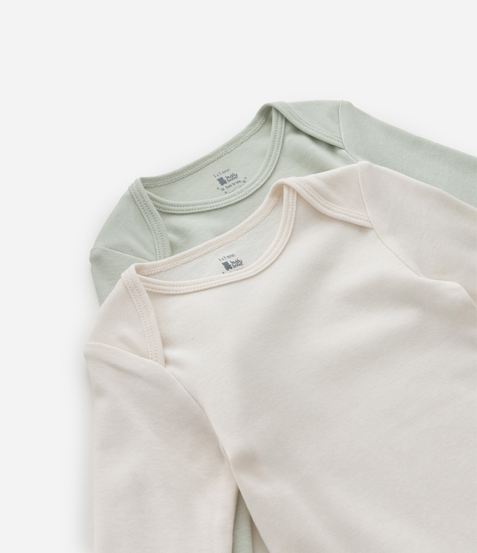 Kit 02 Bodies Infantis em Suedine Básicos - Tam RN a 12 Meses Bege/Verde 5