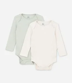 Kit 02 Bodies Infantis em Suedine Básicos - Tam RN a 12 Meses