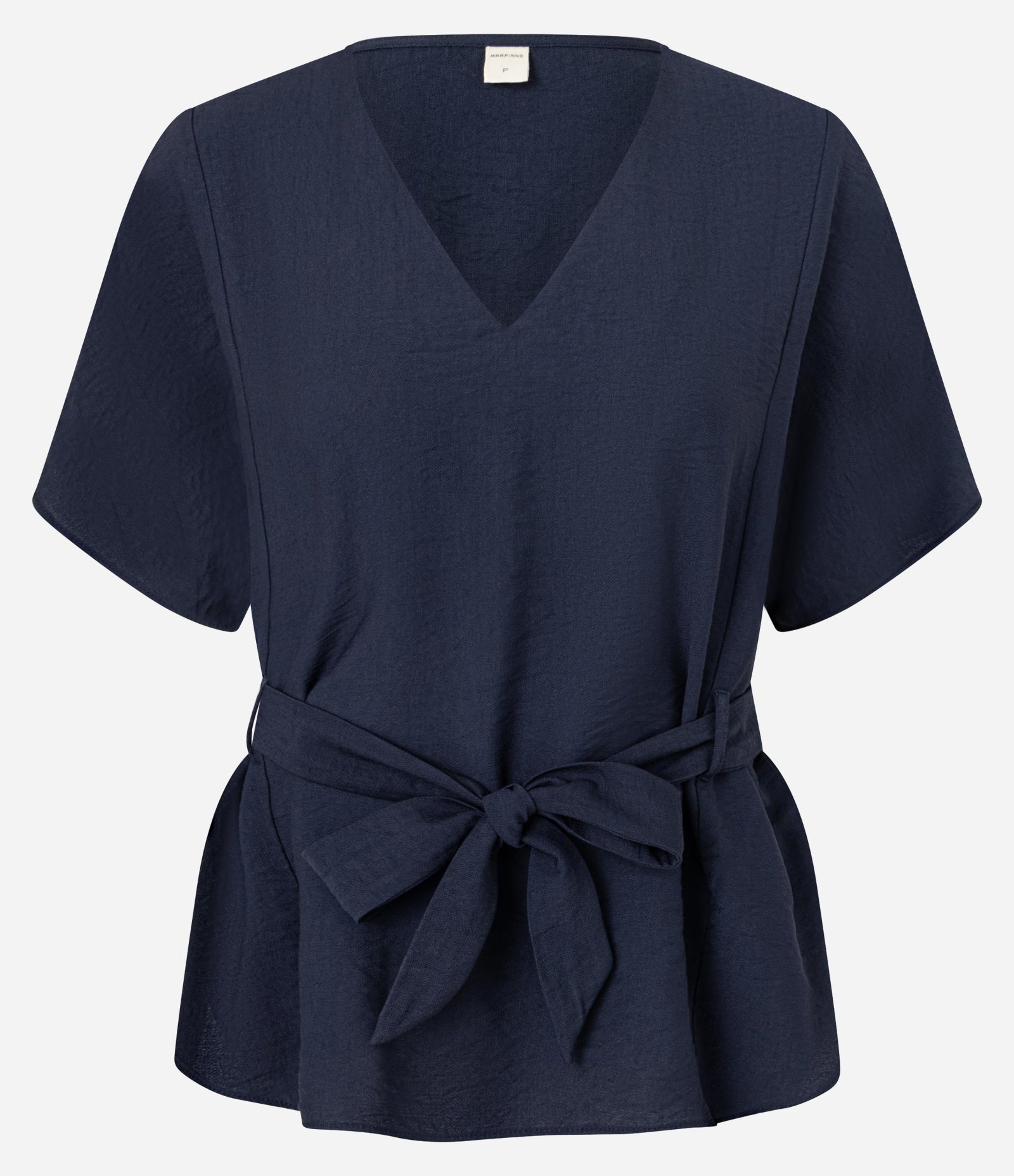 Blusa em Crepe com Decote V e Amarração na Cintura Azul Marinho 5