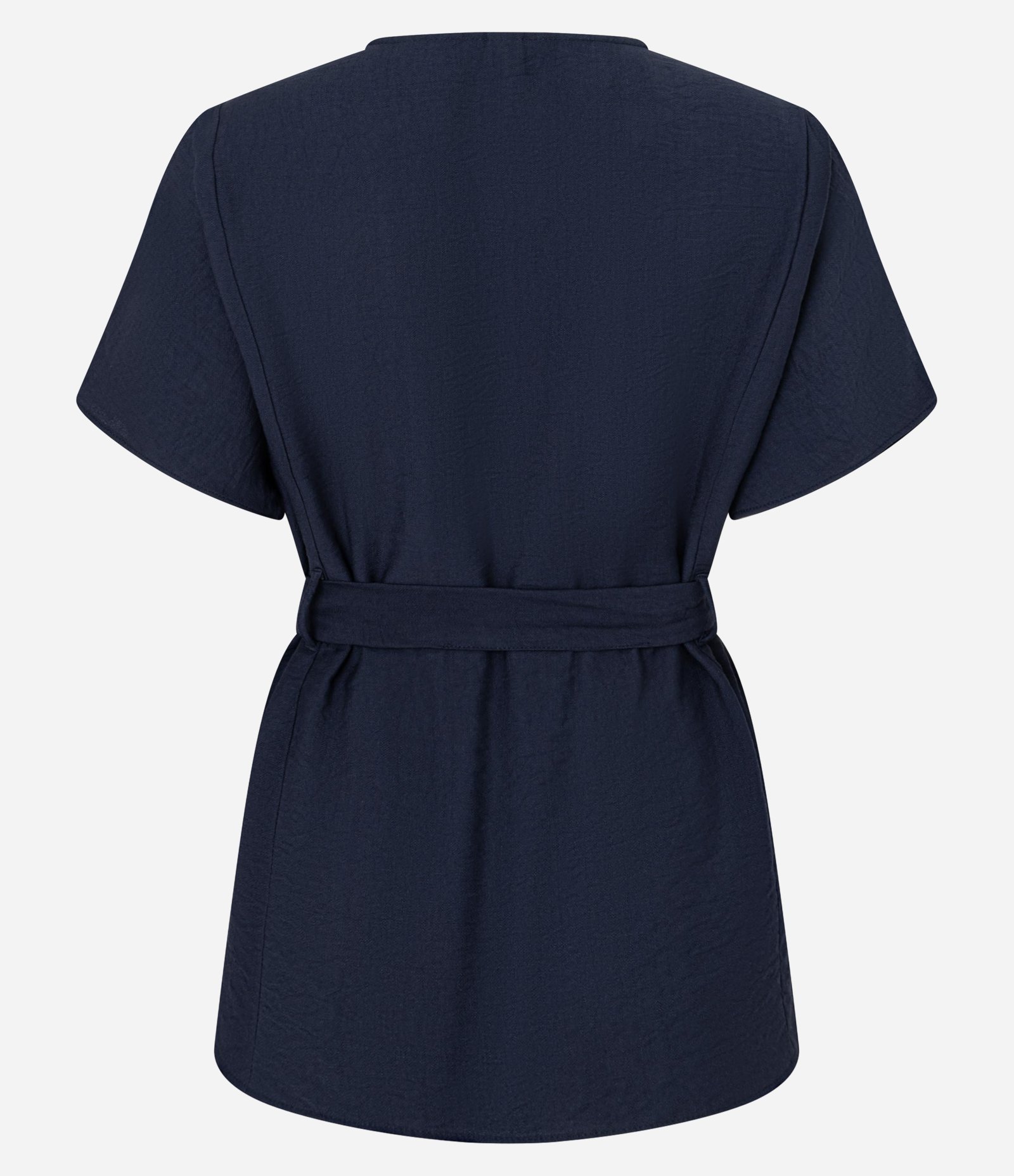 Blusa em Crepe com Decote V e Amarração na Cintura Azul Marinho 7