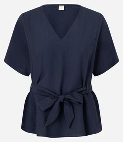 Blusa em Crepe com Decote V e Amarração na Cintura
