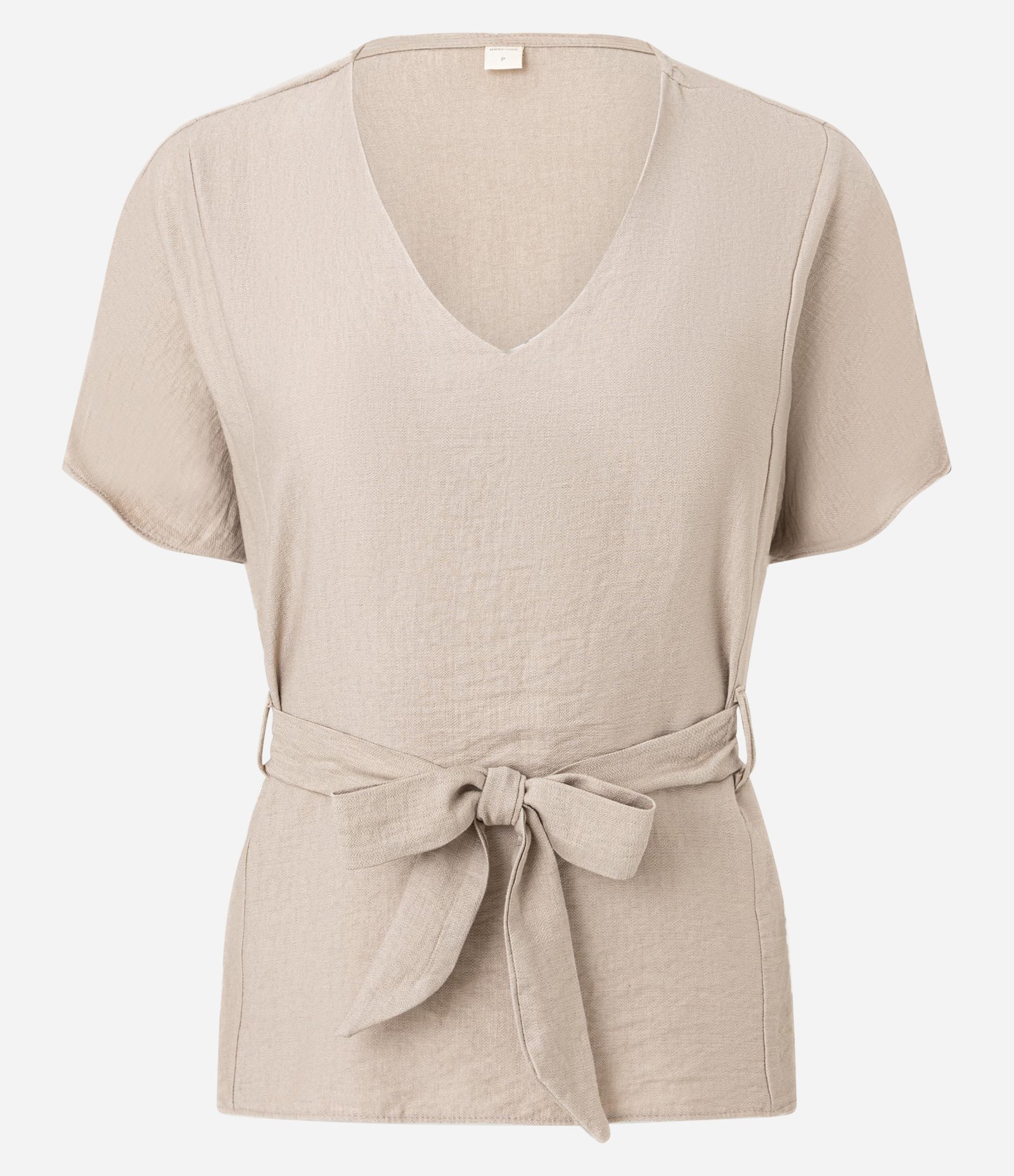 Blusa em Crepe com Decote V e Amarração na Cintura Bege 5