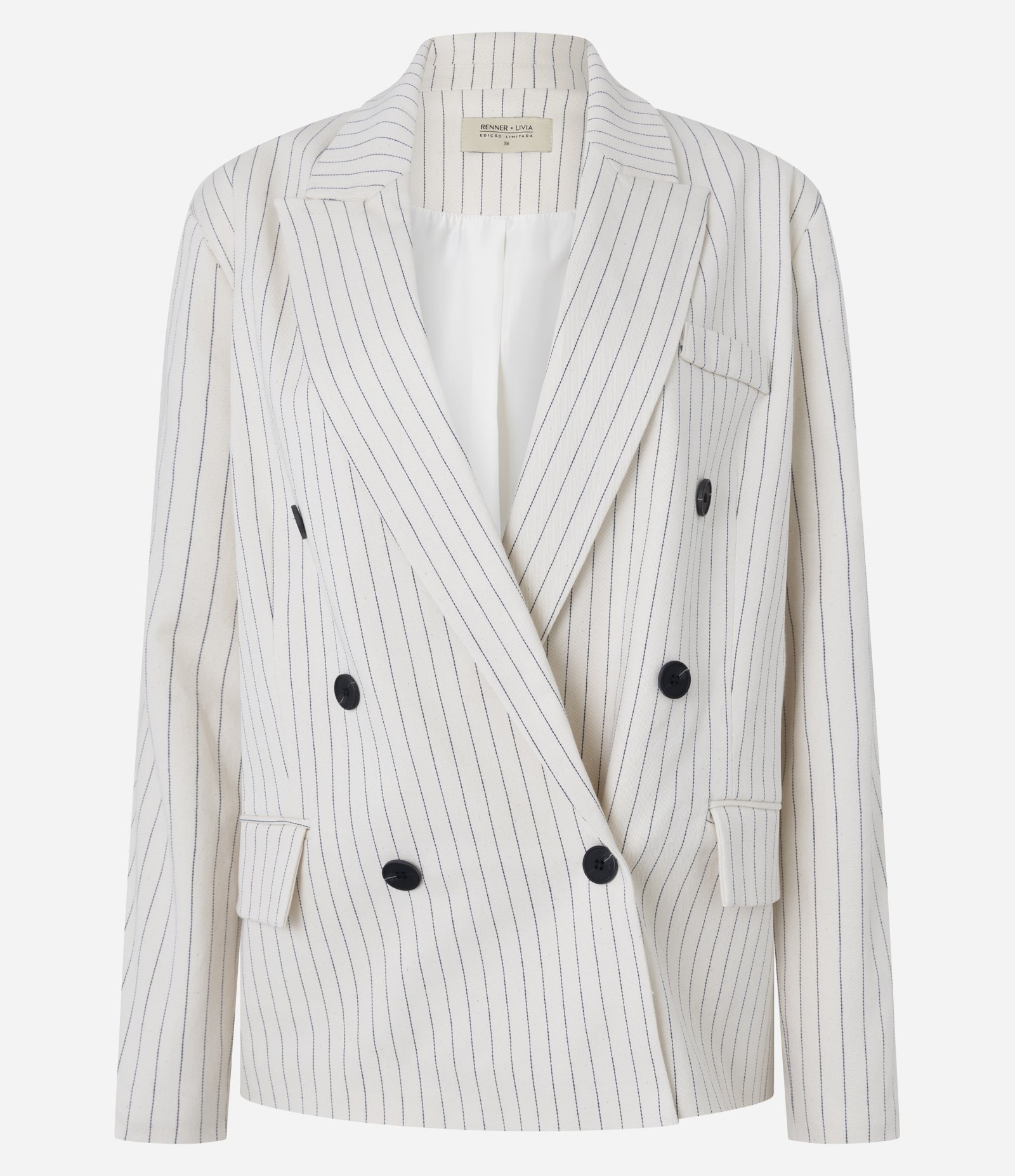 Blazer Maxi Oversized de Corte Alfaiatado em Algodão com Riscas de Giz Bege 7