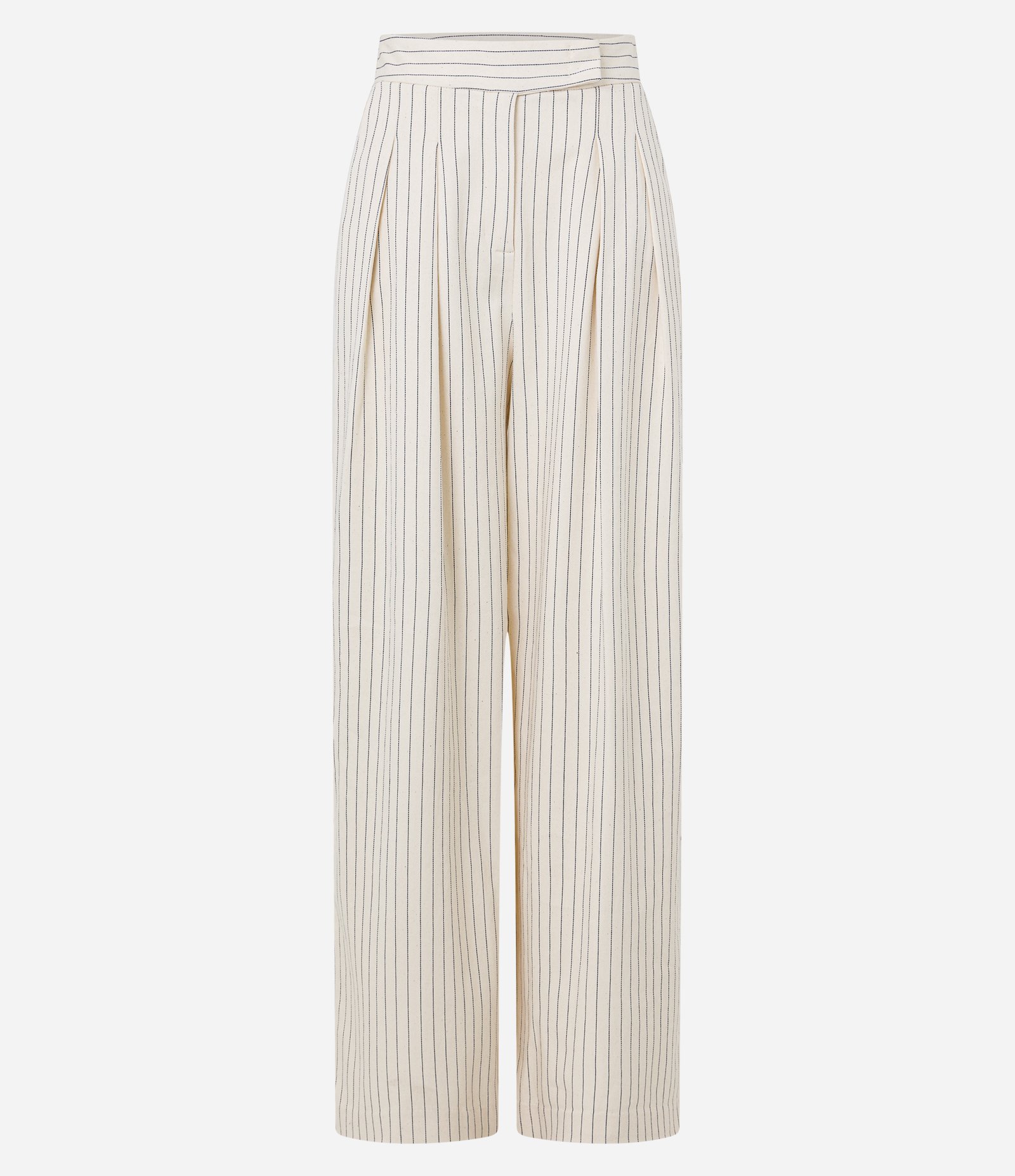 Calça Alfaiatada Cintura Alta em Algodão com Risca de Giz Bege 6