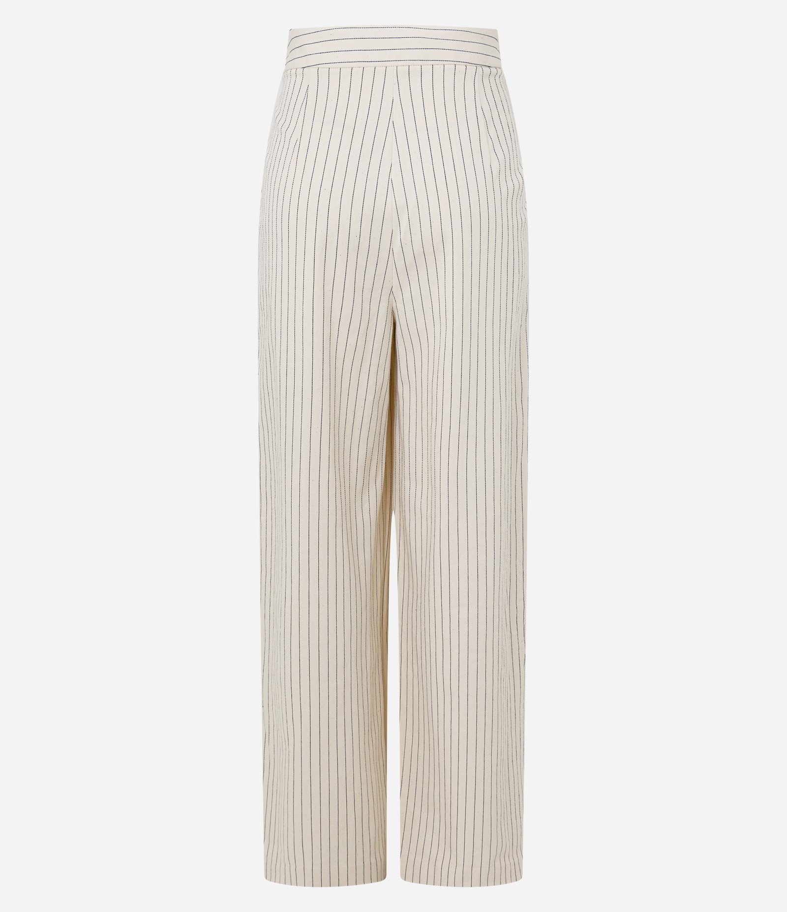 Calça Alfaiatada Cintura Alta em Algodão com Risca de Giz Bege 7