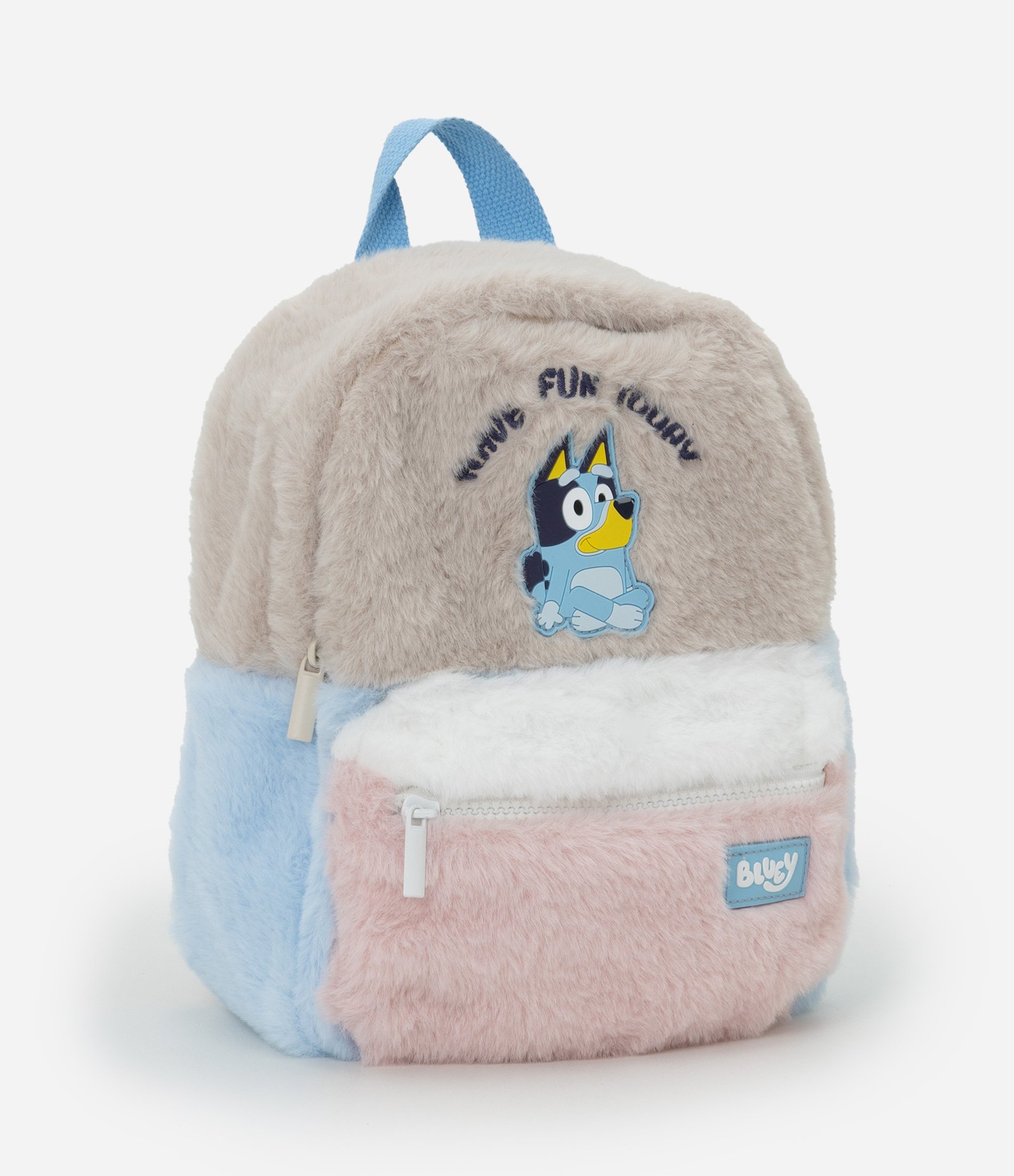 Mochila Infantil Felpudo com Estampa Bluey – Tam U Bege/Azul/Rosa 1