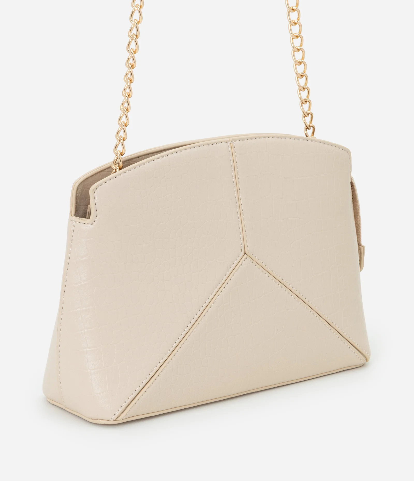 Bolsa Transversal Pequena com Alça de Corrente e Metais Light Gold Off White 1