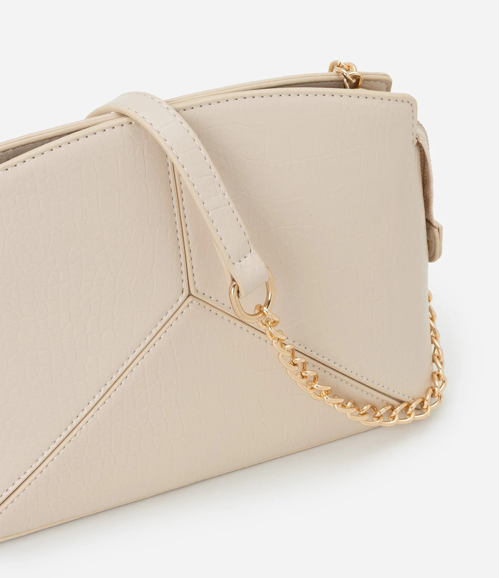 Bolsa Transversal Pequena com Alça de Corrente e Metais Light Gold Off White 4