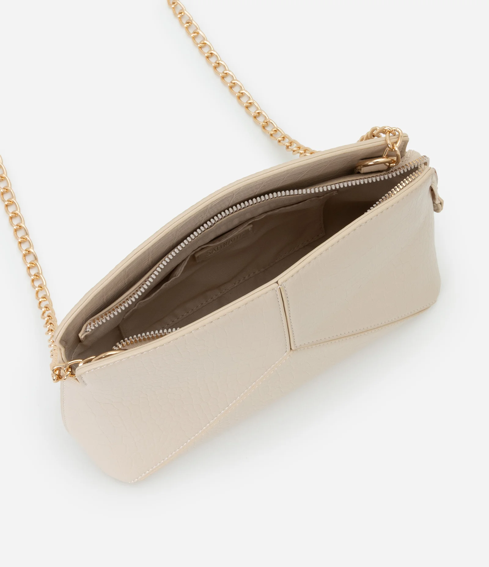 Bolsa Transversal Pequena com Alça de Corrente e Metais Light Gold Off White 5