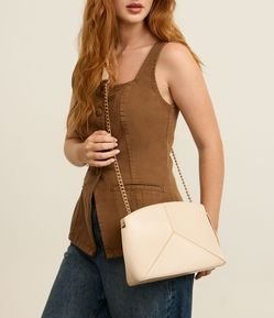 Bolsa Transversal Pequena com Alça de Corrente e Metais Light Gold