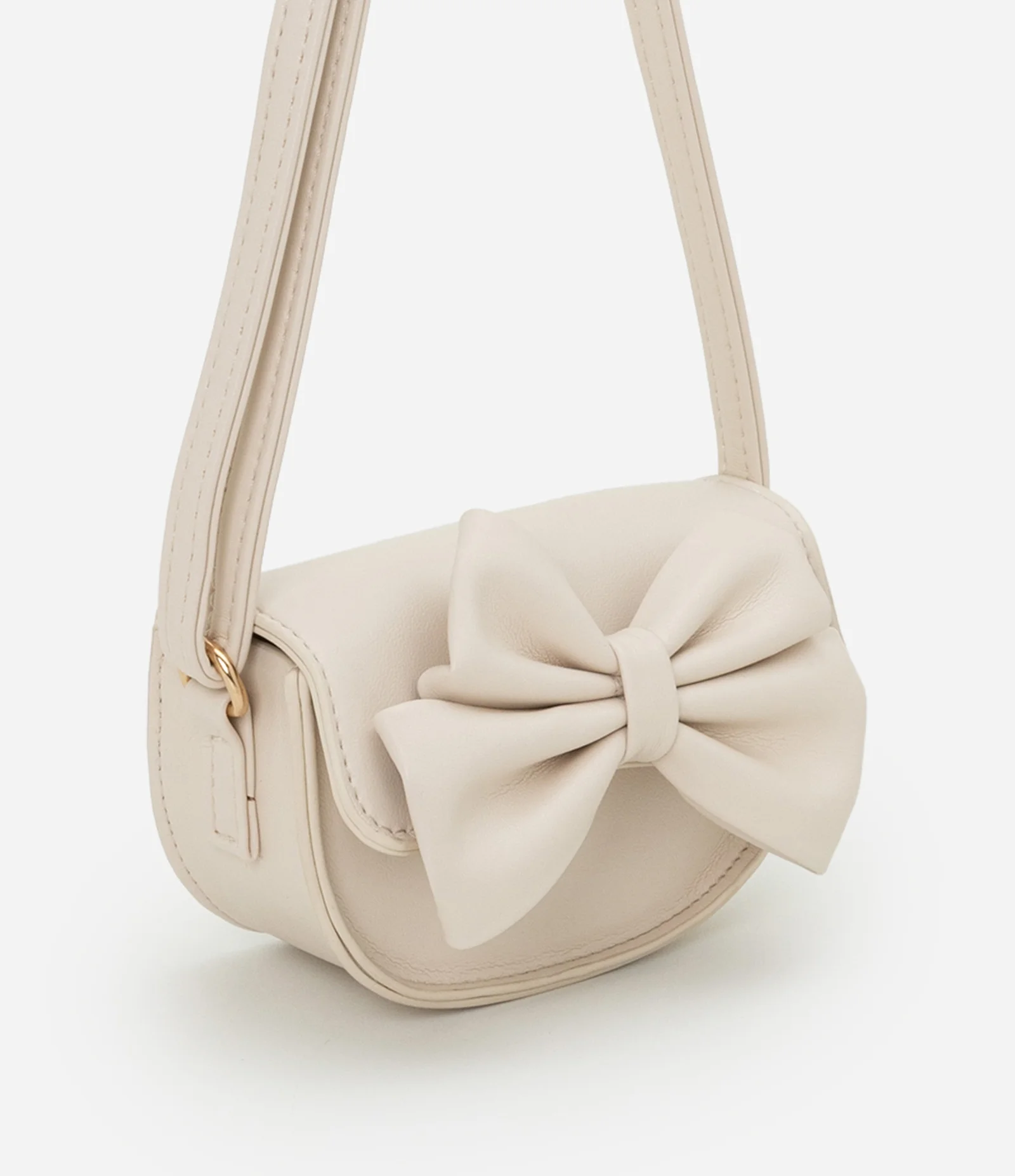 Bolsa Arredondada Transversal com Laço - Tam U Off White 1