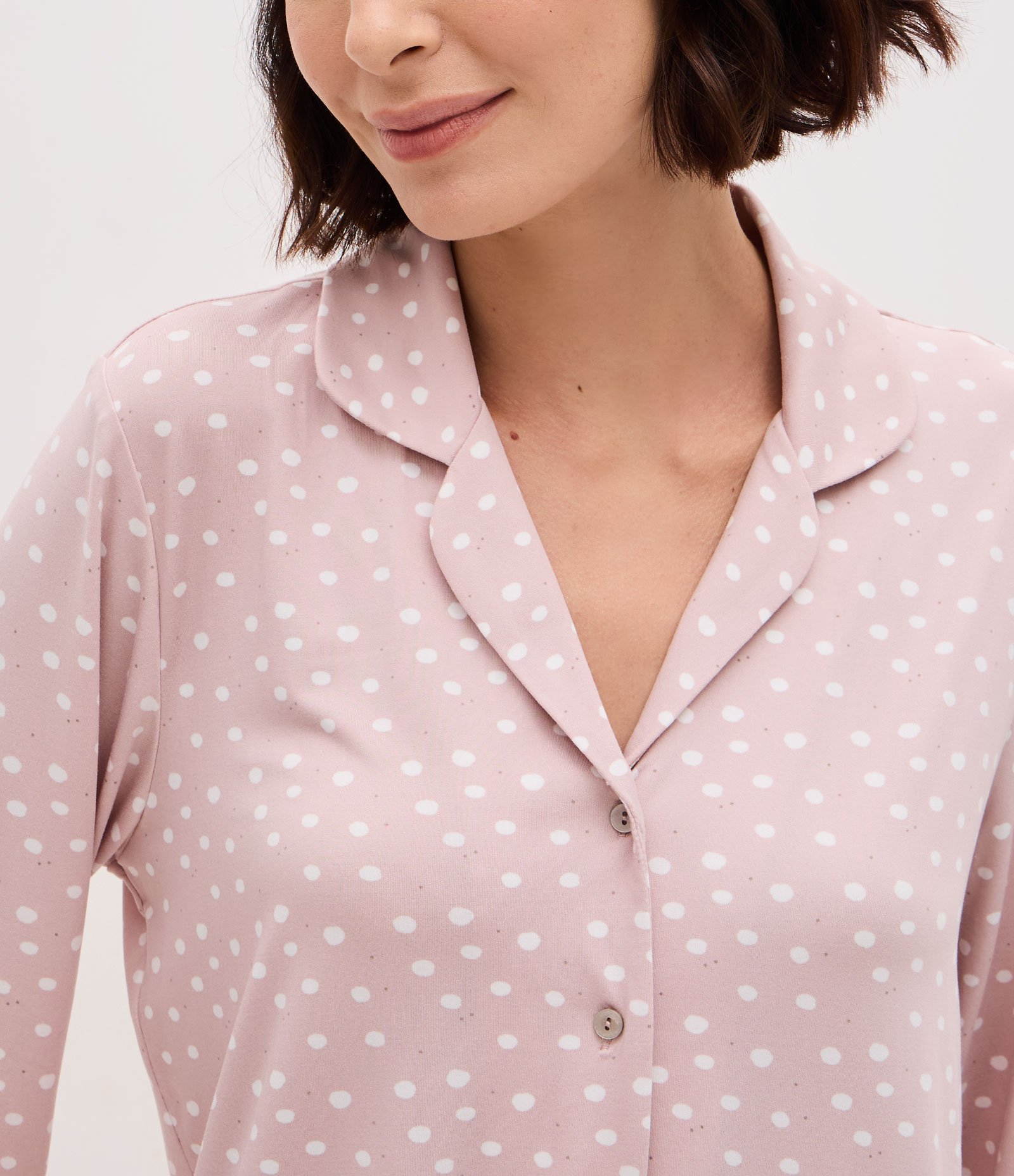 Pijama Americano Longo Peach Touch Poá Lilás 3