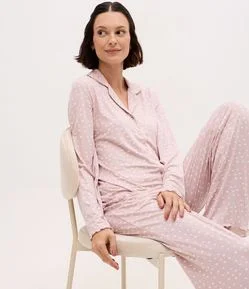 Pijama Americano Longo Peach Touch Poá