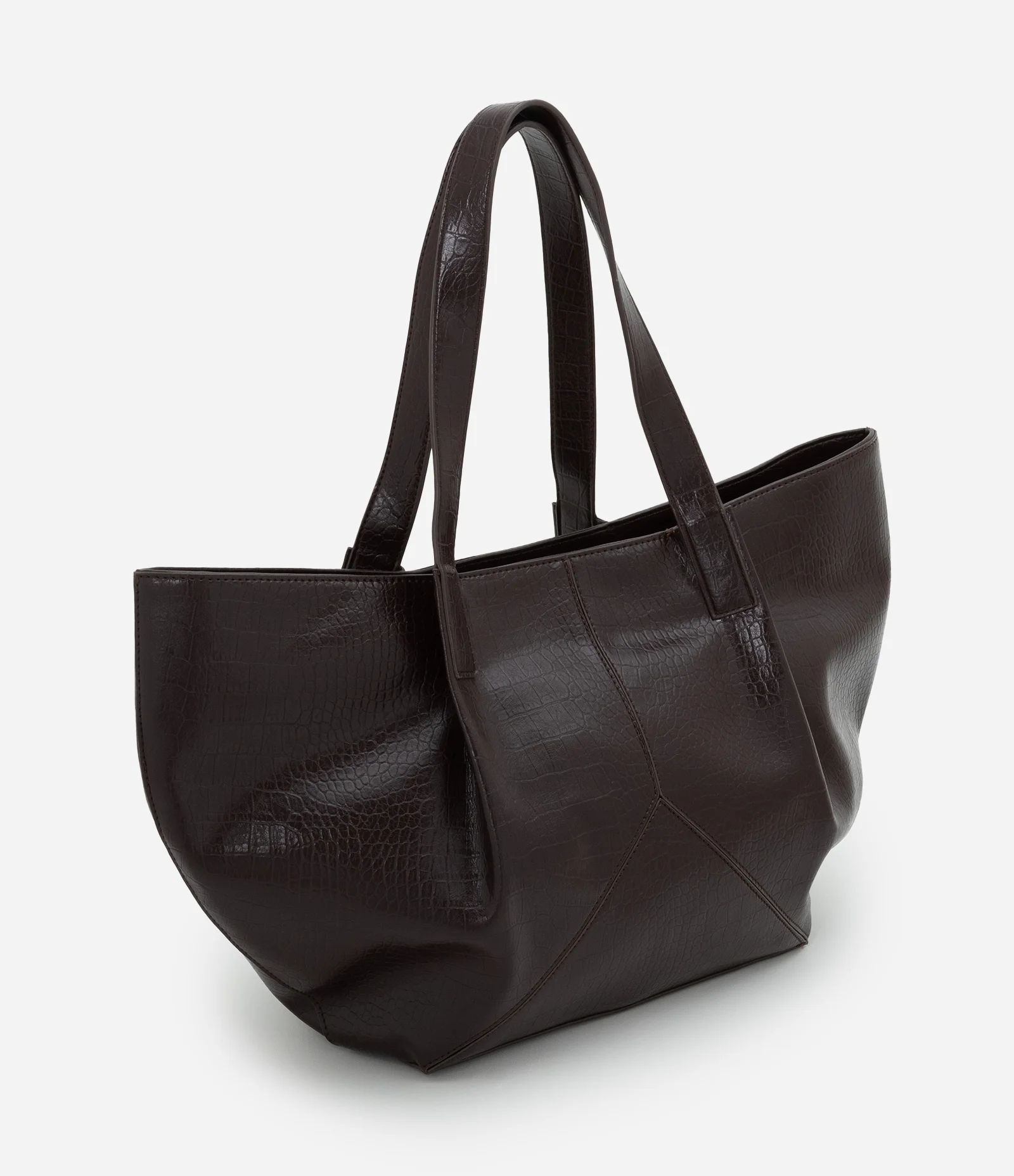 Bolsa Shopper Grande com Textura Croco e Metais Light Gold Vinho 1