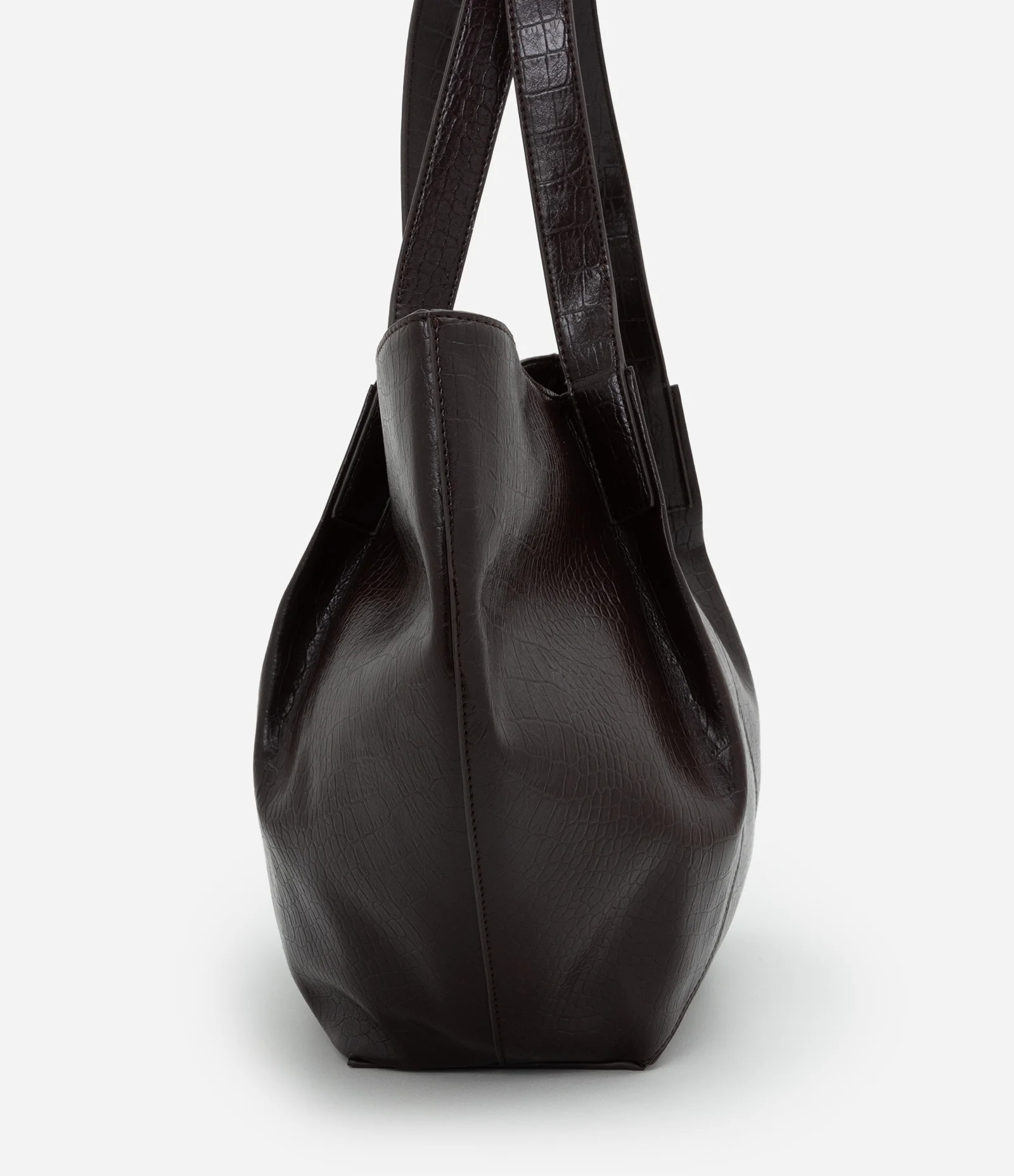 Bolsa Shopper Grande com Textura Croco e Metais Light Gold Vinho 2