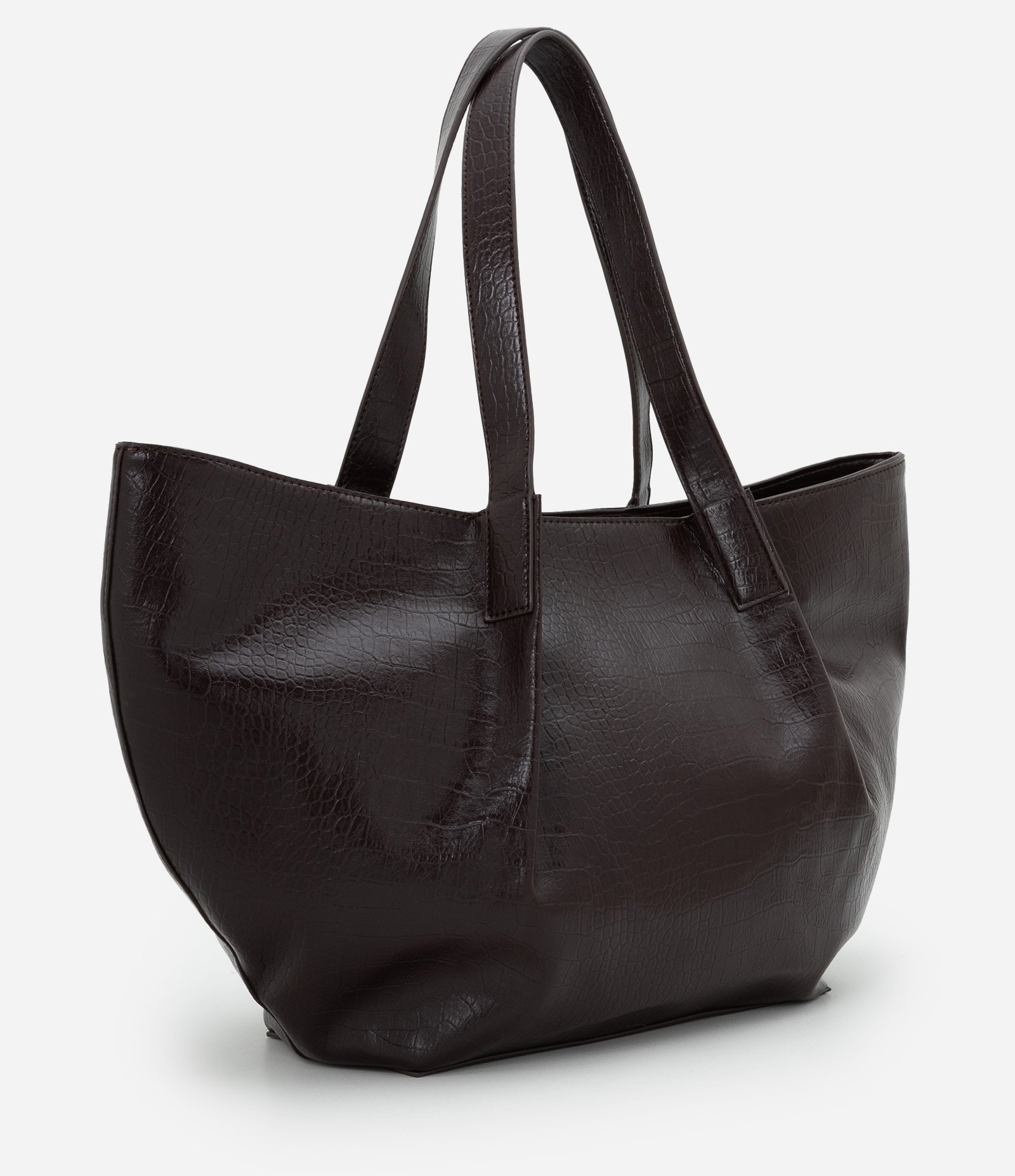 Bolsa Shopper Grande com Textura Croco e Metais Light Gold Vinho 3