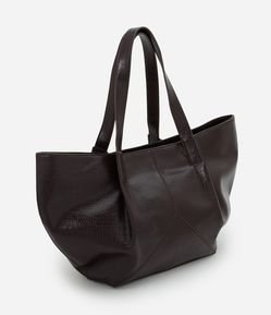 Bolsa Shopper Grande com Textura Croco e Metais Light Gold